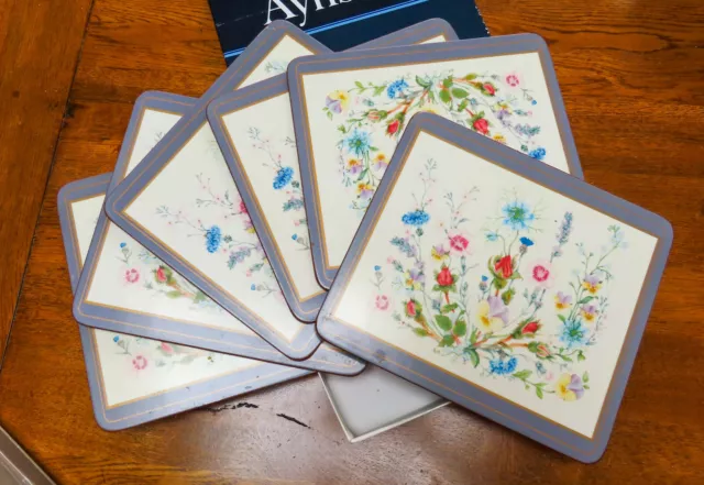 Vintage Aynsley Wild Tudor 6 x Placemats Boxed Grey Blue Floral   8.5" x 7.5"