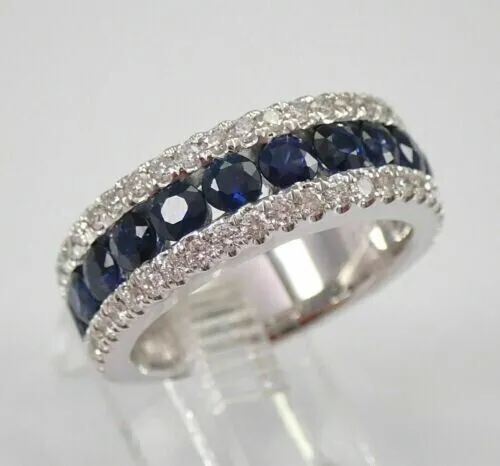 2.00 Ct Round Blue Sapphire & Simulated Diamond Wedding Ring 925 Sterling Silver