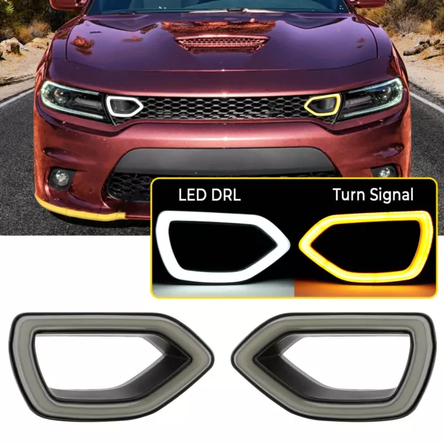 Smoke Lens Grille LED Lights White&Yellow Fits Dodge Charger SRT Scat Pack 15-19