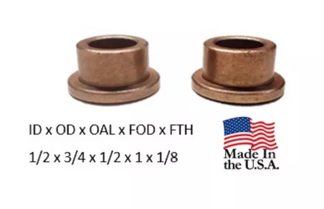 2pc, 1/2 x 3/4 x 1/2 x1 x1/8 Bronze Flange Bushing, AMERICAN BRONZE, Made In USA