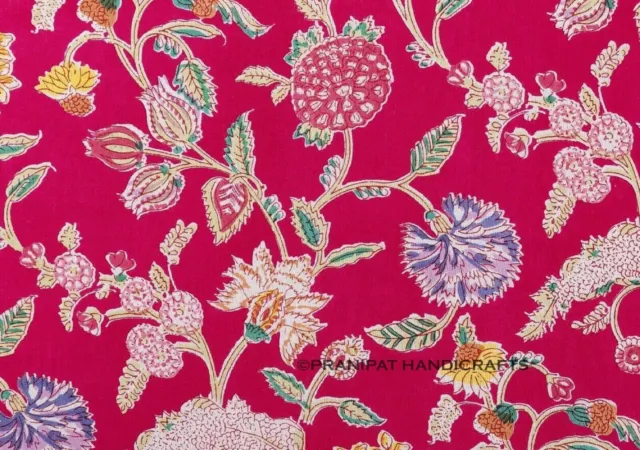 Indien Imprimé Floral Coton Doux de Luxe Rose Foncé Robe Faisant Tissu Par Yard