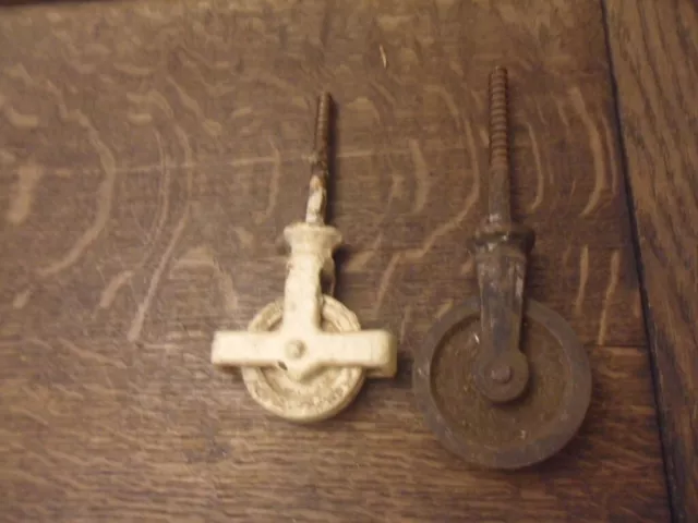 2 antique line lifting pulleys 2 odd pulley wheels for creels washing lines 10G