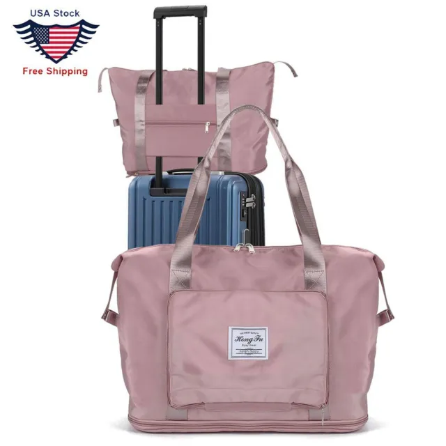 Women Folding Bag Waterproof Tote Duffle Bag Handbag Large Capacity Travel #Pink