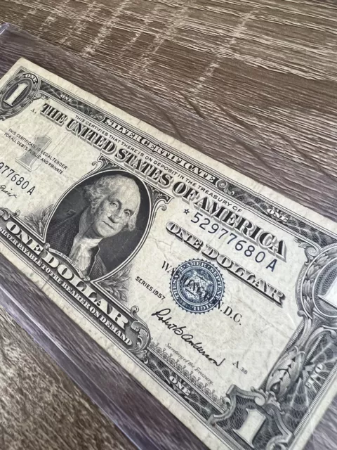 1957 STAR NOTE One Dollar Blue Seal Note Silver Certificate Old US Bill $1 Money