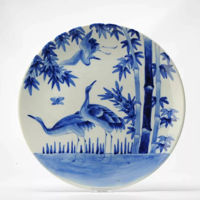 Antique 19/20th century Porcelain Japanese Large Charger Crane Japan Meiji Pe...