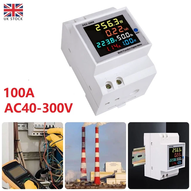 100A AC 40-300V Digital DIN Rail Wattmeter Monitor Single-phase Frequency Meter