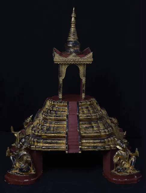 Late 20th Century, Antique Burmese Wooden Throne with Gilded Gold and Angels 7