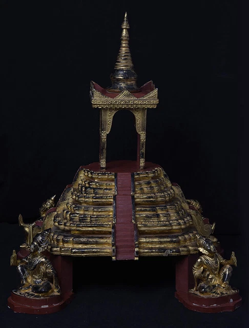 Late 20th Century, Antique Burmese Wooden Throne with Gilded Gold and Angels 7