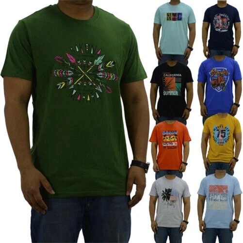 Da Uomo Stampata T-Shirt Cotone Manica Corta Girocollo Top Spiaggia NUOVO S -
