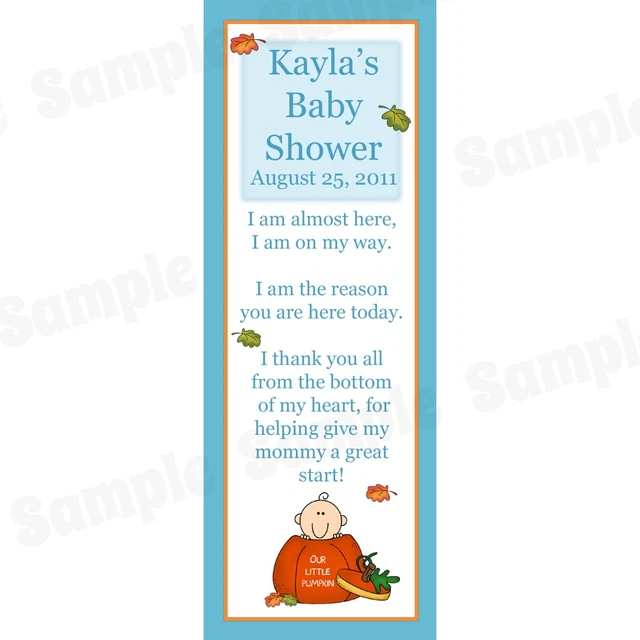 24 Personalized Baby Shower Bookmarks - Little Pumpkin Baby Shower