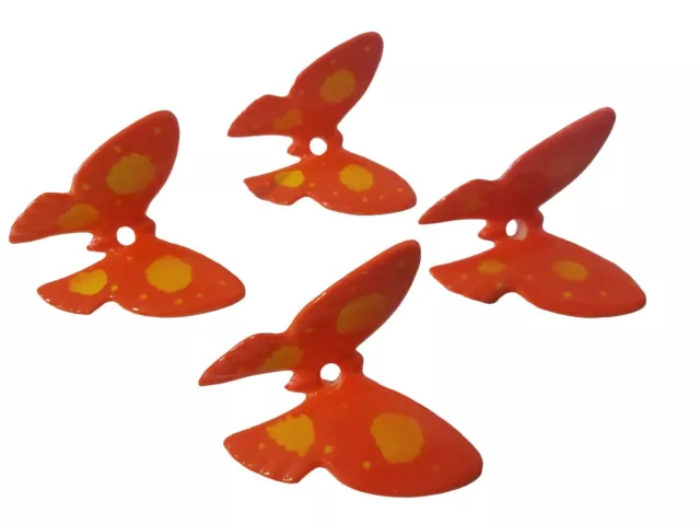 4 Vintage Plastic Faux Ceramic Orange Butterfly Beads for Macrame Plant Hangers