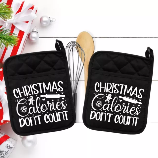 Christmas Calories Don't Count - Pot Holder - Oven Mitt - Hot Pad - neo047blk