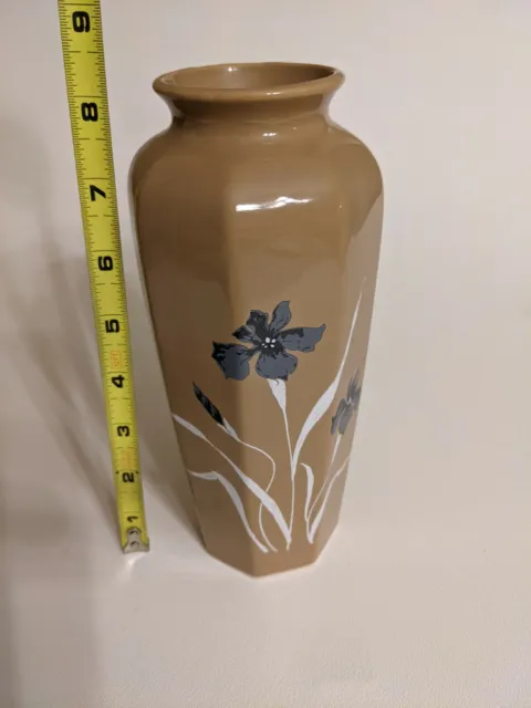 Japanese Vase, 8.5" Tall, Blue Flowers Hand Painted, Excellent Condition