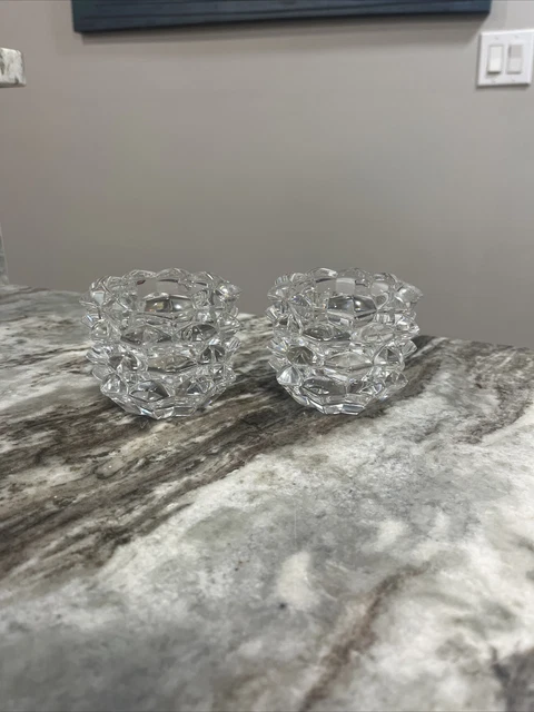 2x Pair Tiffany Co. Crystal Pine Cone Votive Candle Holder Very Good Condition