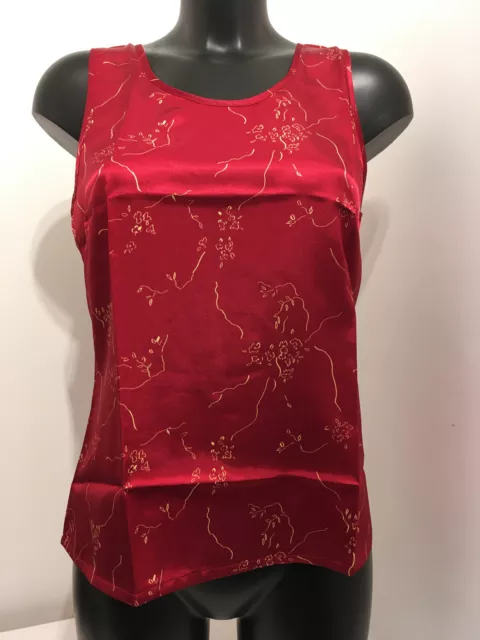 Chaleco Change Lencería Rojo y Dorado Satinado Pijama PJ Top Talla 10 Pequeño Sin mangas Top