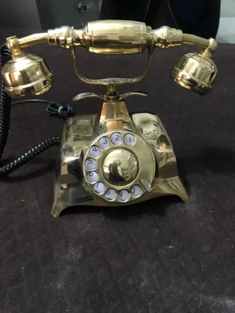 Vintage Antique Solid Beautiful Victorian Brass Rotary Dial Working Telephone
