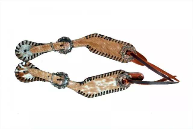 Showman Ladies Leather Hair-On Cowhide Spur Straps