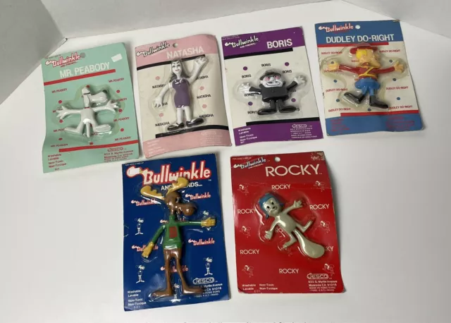 6 NEW Vtg Bullwinkle/Friends ROCKY PEABODY NATASHA DUDLY BORIS Poseable Figures