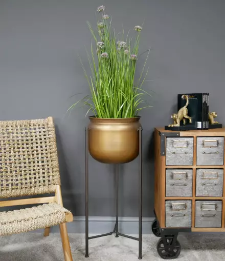 Large Gold Metal Tall House Plant Flower Pot Display Stand Planter Holder Decor