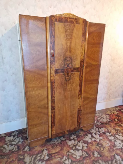 Stunning Antique Art Deco 1920'S Burr Walnut Large Wardrobe Part Of Large Suite