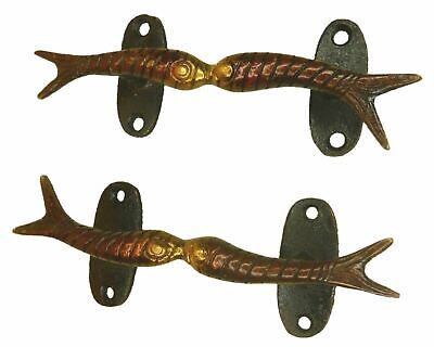 Twin Fish Shape Door Handle Vintage Style Handcrafted Brass Wardrobe Pull Knob 3