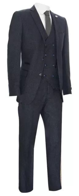 Cappotto vita da uomo lana blu 3 pezzi doppio petto tweed cieche di punta anni '20 3
