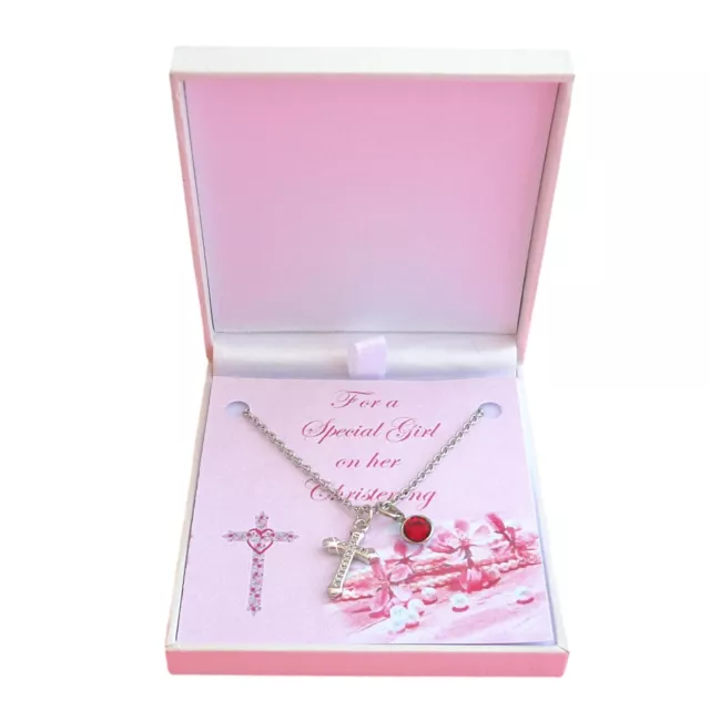 Christening Gift for a Girl. Birthstone & Cross Necklace. Gift for Special Girl.