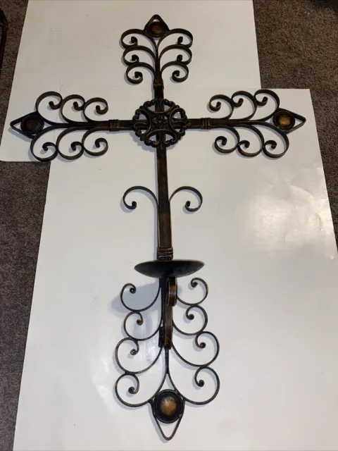 LARGE Wrought & Cast Iron Metal CROSS for Wall 35 inches Handmade Elegant Decor