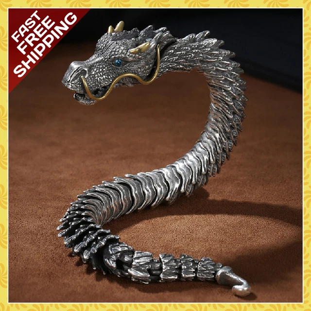 Men 925 Sterling Silver DRAGON Viking Bracelet Men's LUCKY GIFT Bangle Jewelry ✨