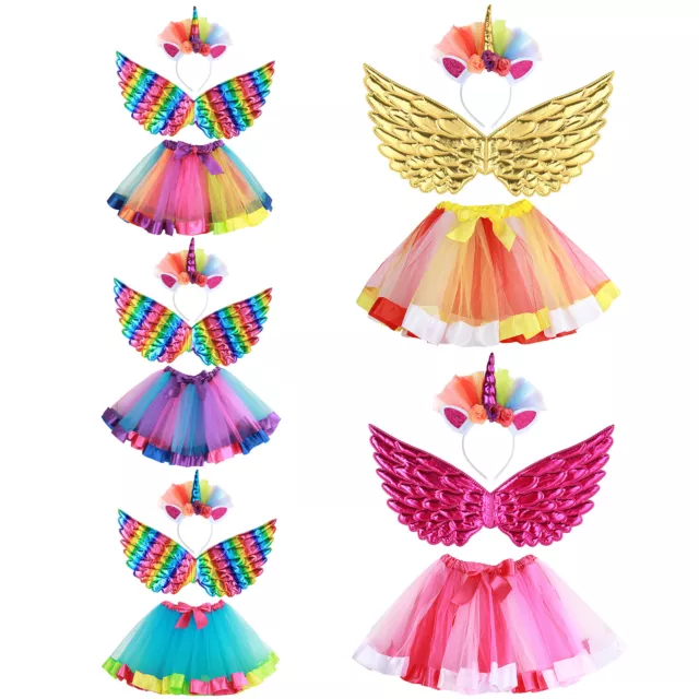 Girls Baby Fancy Dress Angel Fairy Wings TuTu Skirt Headband Cosplay Halloween