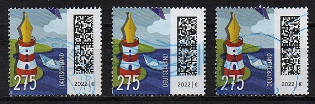 3x Welt der Briefe Leuchtfederstift Bund Deutschland BRD 2022 Mi-Nr. 3657, gest.