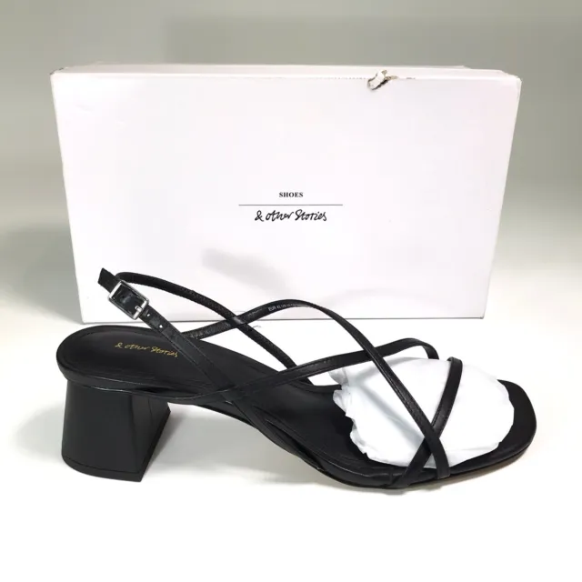 & Other Stories Chunky Strap Heeled Black Leather Sandals-UK 9 / EU 42 - RRP £85