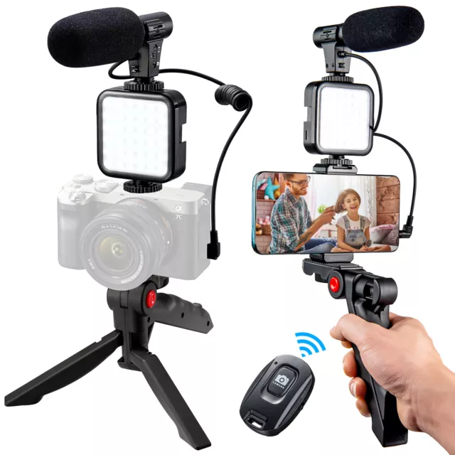 Smartphone Video Vlogging Kit With LED Light+Microphone+Tripod+Phone Holder