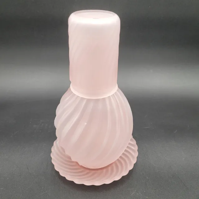 Vintage Frosted Glass Pink Swirl Carafe Bedside Tumble up 1984 By Andre Richard