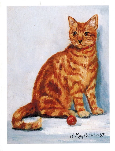 New Red Tabby Cat With Red Ball Notecard Set - 12 Blank Note Cards Ruth Maystead
