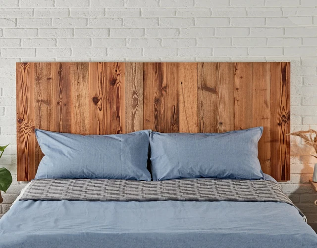 Headboard Rustic Brown Natural Reclaimed Wood Panel Wall Mount Easy Installation