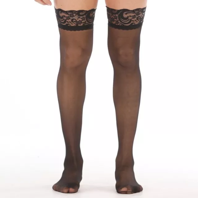 Chaussettes Hommes Maille Dentelle Bas Sexy Pur Bas Clubwear Élastique Collants