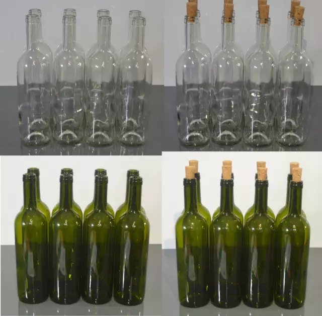 Weinflasche 750 ml Flasche Glasflasche Leere  ohne/mit Korken Wein Olivgrün Weiß