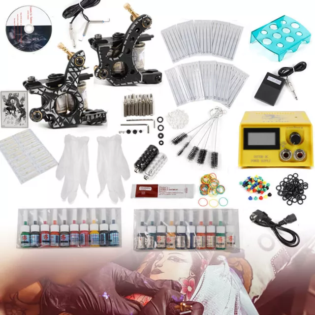 Tattoo Kit Tatuaggio 2 Macchinetta Tatuaggi Gun Power 20 Inchiostro