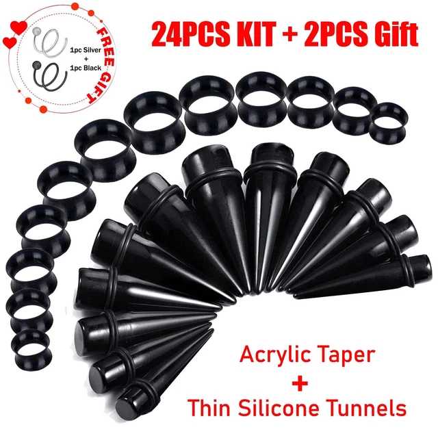 24PC Ear Stretching Big Gauges 00G-20mm Acrylic Taper Thin Silicone Tunnel Plugs