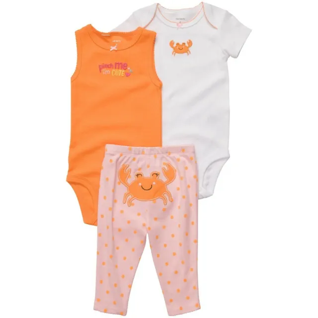 Carter's Girls Baby Kids Crab 3-Piece Bodysuit Set Orange/White SZ 6 Months NWT!