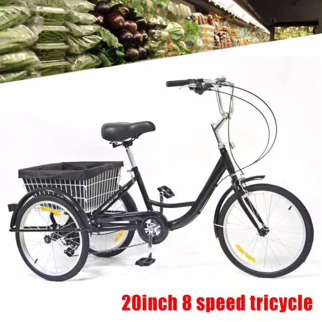 20 Pouces Tricycle Pour Adulte 8 Vitesses Vélos Avec Panier Tricycle 20 Pouces
