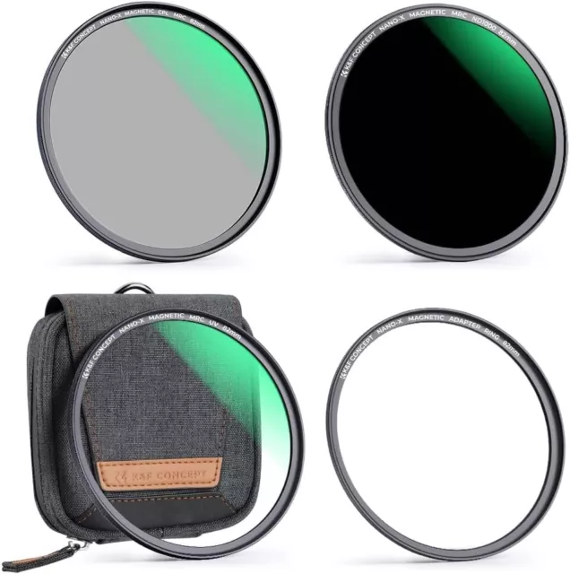 K&F Concept 55mm Magnetic Lens Filter Kit - UV CPL ND1000 Magnetic Adapter Ring