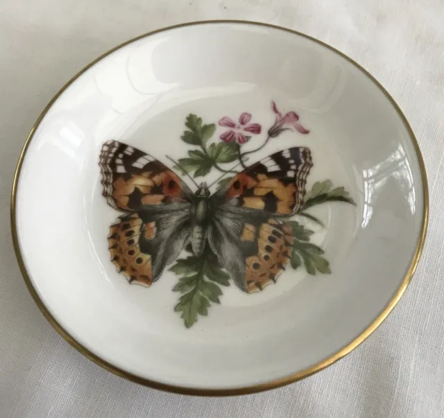 Royal Worcester trinket/pin dish, Butterflies pattern, 4" round, 1982 vintage