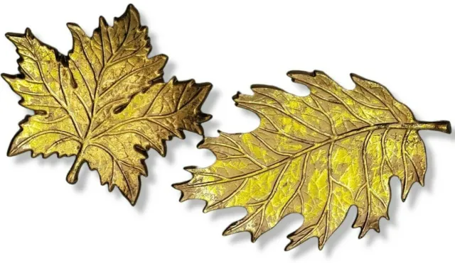 Vintage Maple Leaf Shaped Plates Trinket Dishes Gold Ceramic Set of (2)