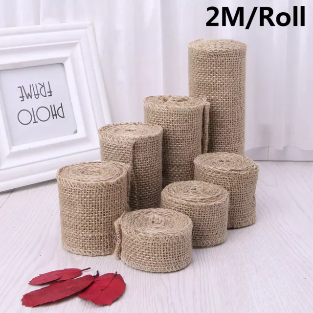 2M Natural Jute Hessian Burlap Ribbon Tape Rustic Wedding Trim DIY Craft 2019