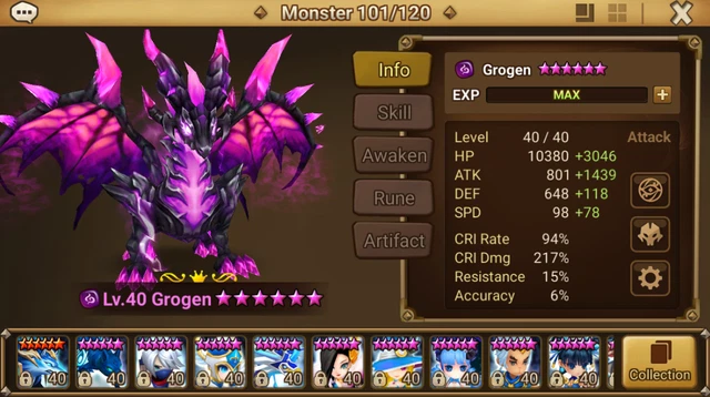 Summoners War GLOBAL LD Account - Dark Dragon Grogen +Tons of Transmog +VIP Rune