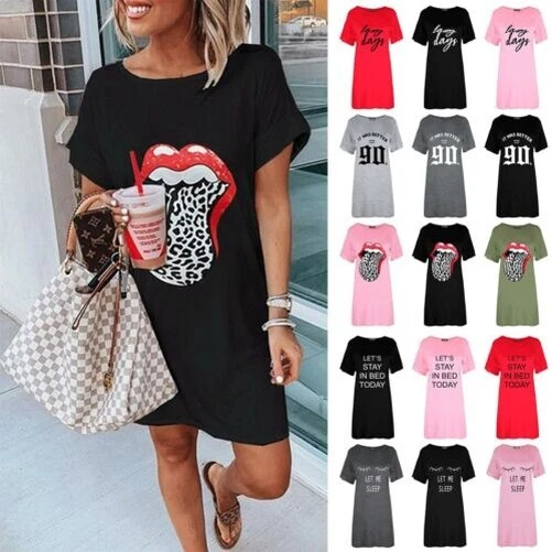 Donna Leopardo Labbra Pigiama Camicia da Notte Largo Lungo T Shirt Abito