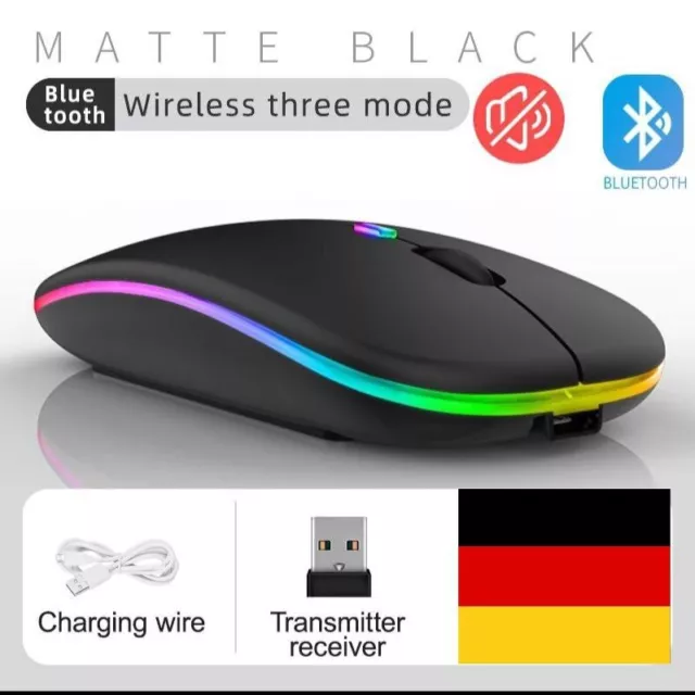 PC Maus Kabellos Bluetooth und Funk für  Computer, MAC Aufladbare leise Maus LED 3