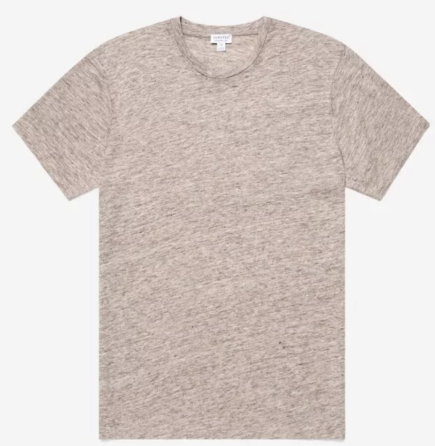 SUNSPEL - Tee shirt 100% Lin Marron chiné OATMEAL L - NEUF